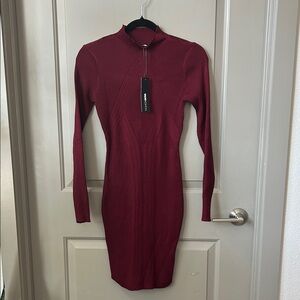 Fashion Nova Rich Wine Long Sleeve Dress